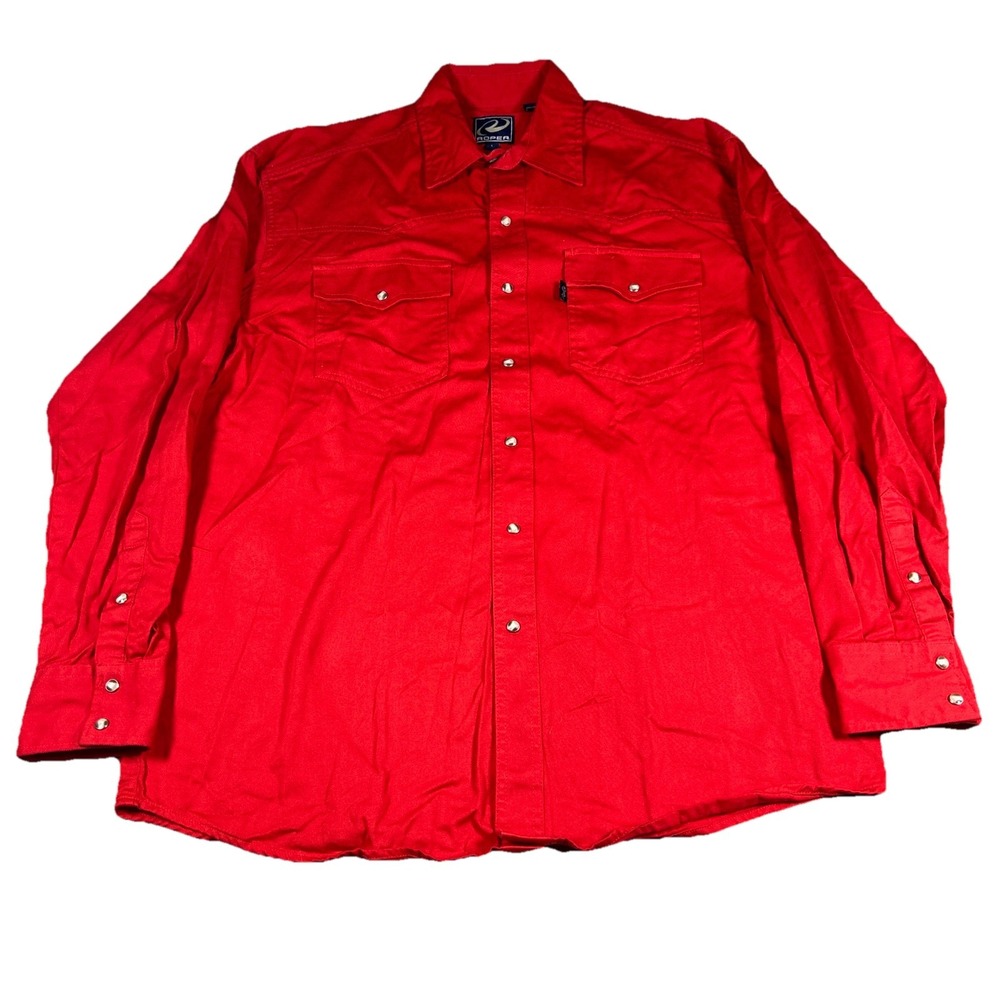 Roper Mens L Bright Red Pearl Snap Western Cowboy Rodeo Cotton Long Sleeve Shirt